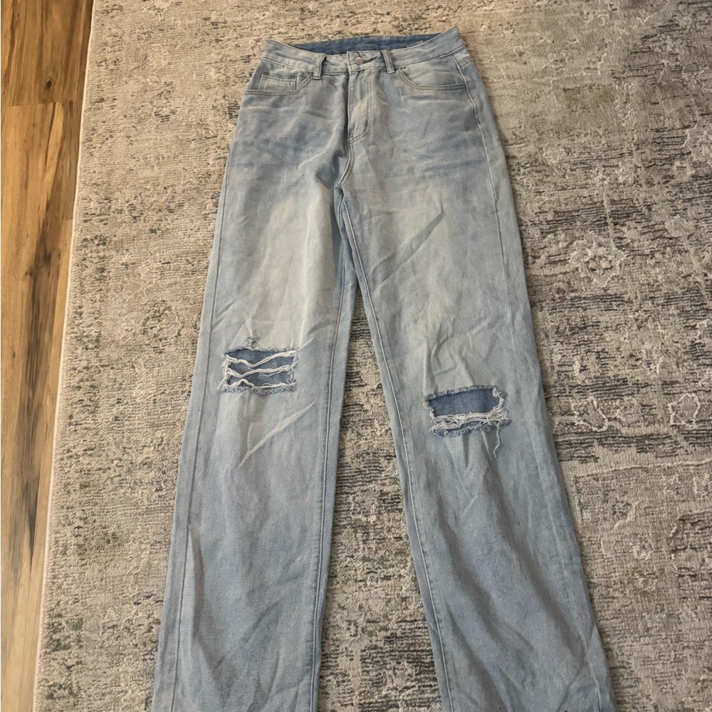 Light Blue Distressed Boyfriend Jeans